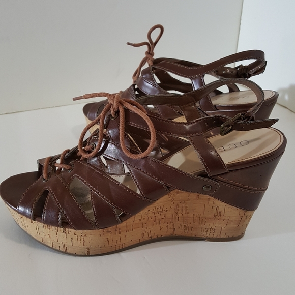 VTG Guess Lace up Cork Platform Heels 9/9.5 - Picture 1 of 7